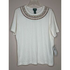 VTG Country Classics by Koret NWT Embroidered beaded neckline Ivory Size L